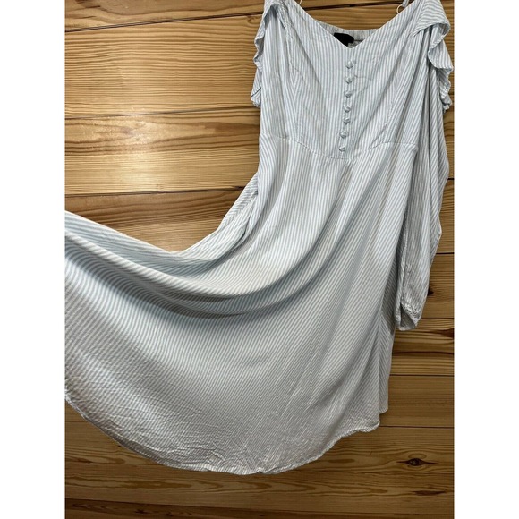 Torrid Dress 1X Light Blue White Stripe Off Shoulder Ruffle Sleeve Festival B84 - Picture 8 of 16